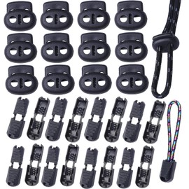 50Pcs Plastic Cord Locks with 50Pcs Zipper Pull Tabs Cords Ends Tips Double Hole Spring Toggle Stoppers Fastener for Shoelaces, Drawstrings, Paracord, Bags, Clothing