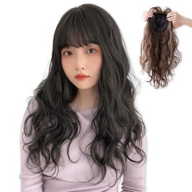 BrightLala p257-BK Bangs Wig, Partial Wig, Hair Extension, Natural, Long Wave, Perm, Women's Curl