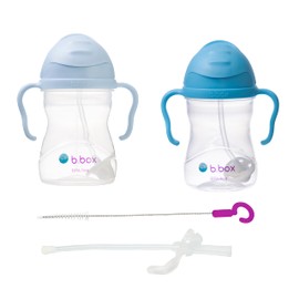 b.box Learning Cup Pack of 2 with Replacement Straws and Cleaning Brush | Flip Top, Heavy Straw, Handle, Leak-Proof | BPA Free & for Dishwasher | From 6 m | 2 x 240 ml