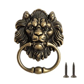 Antique Lion Head Door Knocker, Vintage Decorative Front Door Knocker with Mounting Screws, Antiques Lion Doors Ring Pull Handle (Antique Bronze)