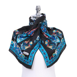 Bursa Ipek 100% Mulberry Silk Scarf for Women, Silk Hair Scarf, Silk Head Scarf, Turkish Mozaic Printed Long 14"x60" (Evil Eye Design Yellow-Black)