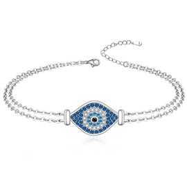 Fenthring Evil Eye Anklet Sterling Silver Turkish Blue Eyes Ankle Bracelets Anklets for Women Protection Chain Jewelry