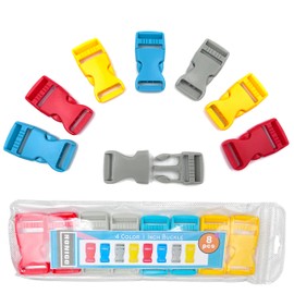 honigo 8 Pack Quick Side Release Buckle Flat 1 Inch Wide 4 colors One Side Adjustable Clips Snaps Heavy Duty Plastic Replacement for Nylon Strap Boat Cover Backpack Nylon Webbing Belt,Pet Collar