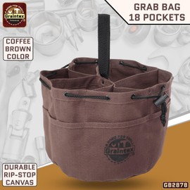 Graintex 18 Pockets Grab Bag Rip-stop Canvas Drawstring Closure, Small Part Organizer Pouch, Small Tools, Screws, Parts, Parachute Tool Bag for Efficient Storage to Essential Items at Job Site or Home