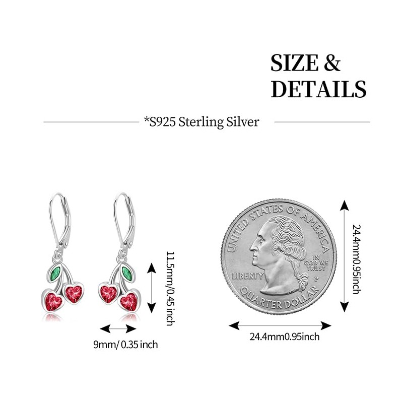 VANJAMI Cherry Earrings for Women 925 Sterling Silver Cherry Dangle