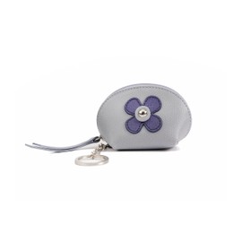 Flower Design Key Bag Key Case High Quality Leather Women Girls Zipper Key Ring Compact Size, sky blue