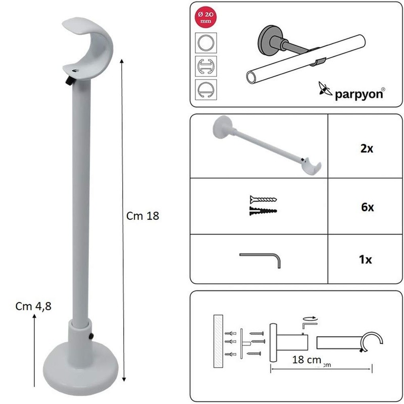 Parpyon® Pack of 2 Metal Curtain Rods Various Lengths 13mm