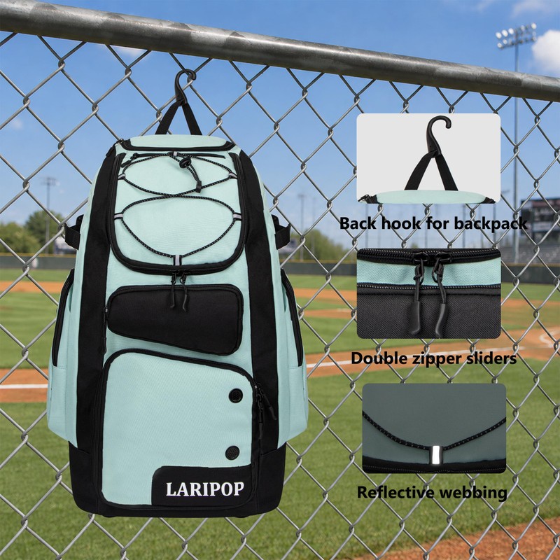 LARIPOP Rolling Baseball Bag Wheeled Softball Backpack, 55L Bat Bag