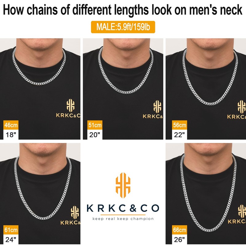KRKC&CO Men’s Chain Necklace, Stainless Steel Cuban Link Chains 8mm,