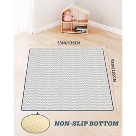MOXTOYU High Chair Splash Mat, 53” Splat Mat Wipe clean Waterproof Mat Non Slip No Layering Design, Washable Baby Splash Mat Mess Mat for Painting, Craft, Playmat and Table Cloth (135X135CM, Wave)