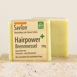 Savion Hair Soap “Hairpower Nettle” – Double Size 170 g Solid Shampoo Bar for Strong & Shiny Hair – With Organic Nettle & Olive Oil – Soothes Itchy Scalp, Fights Dandruff – Handmade in Germany