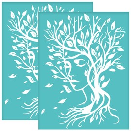 OLYCRAFT 2Pcs 11x8.6 Inch Woman Face Silk Screen Stencil Tree Pattern Self-Adhesive Silk Screen Printing Stencil Mesh Stencils Transfer Home Decor for DIY T-Shirt Pillow Fabric Decoration