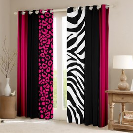 Feelyou Kids Leopard Zebra Curtains for Bedroom Living Room (2 Panels, 52 x 90 Inch) Ombre Hot Pink Black Darkening Dreapes Teens Decor Cheetah Blackout Curtains Animal Print Window Treatments