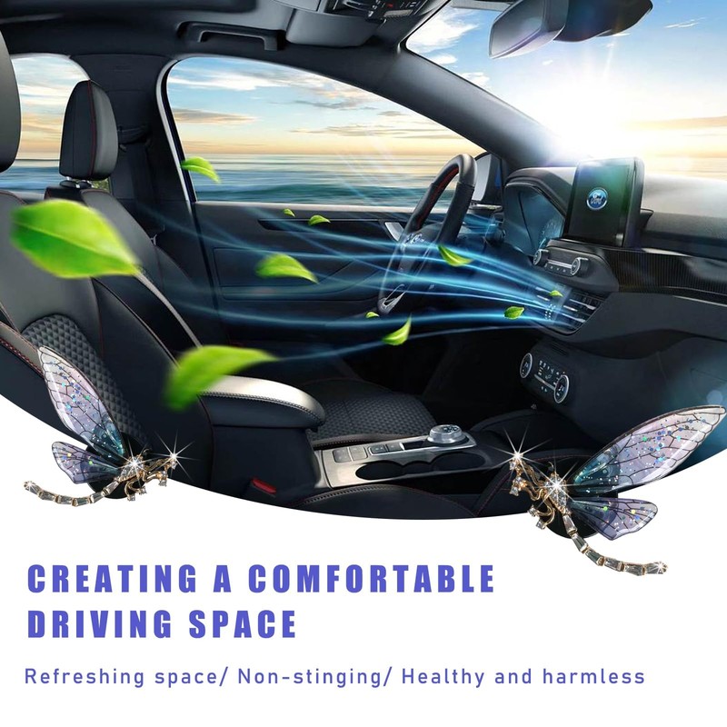 2 x glitzernde Libellen-Lüftungs-Clips, niedliche Kristall-Auto-Lufterfrischer-Clips, Strass-Diamant-Auto-Diffusor, Lüftungsclip für Damen