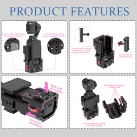 Aluminum Protective Cage for DJI Osmo Pocket 3 Camera, 9H Tempered Glass Screen Protector & Extended Mounting Bracket Frame with Cold Shoe Mount, Expansion Adapter Accessories for DJI Osmo Pocket 3