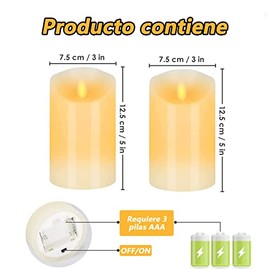 Velas LED Sin llama, Velas Eléctricas, Hasta 50 Horas de Luz, velas falsas operadas con pilas para decoraciones de festividades, celebración de temporada, decoración de Navidad y boda(2 piezas, Longitud 12.5 cm)