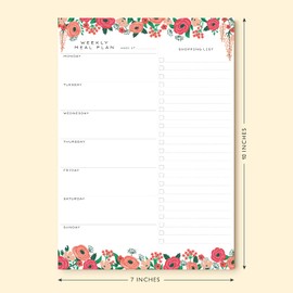 Sweetzer & Orange Food Planner Pads - Memo Board Organiser for Meal Prep - Tear-Off Shopping List for Food, 2 Magnets for Hanging on the Fridge - Flowers, 17 x 25 cm, 52 Sheets