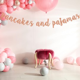 Betalala Pancakes and Pxjamas Banner - Pancakes Banner for Girls Pxjama Themed Party Decorations, Pancakes and Pxjamas Birthday Party Backdrops Rose Gold Glitter.