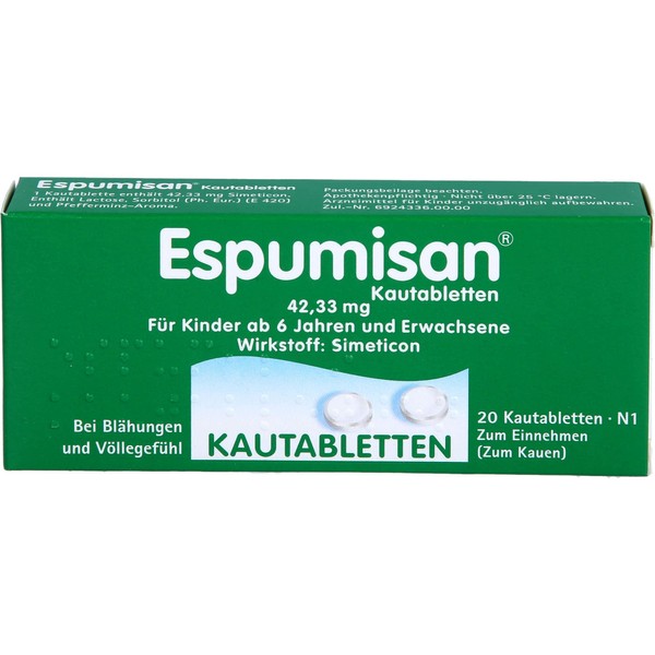 Espumisan 42.33 mg chewable tablets for flatulence and bloating, pack