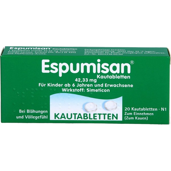 Espumisan 42.33 mg chewable tablets for flatulence and bloating, pack of 20 tablets