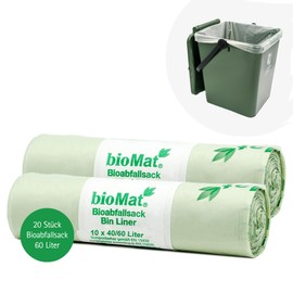 bioMat 20 L Compostable and Climate-Neutral Organic Waste Bags with Handle, Pack of 52 Organic Waste Bags, DIN+ Certified