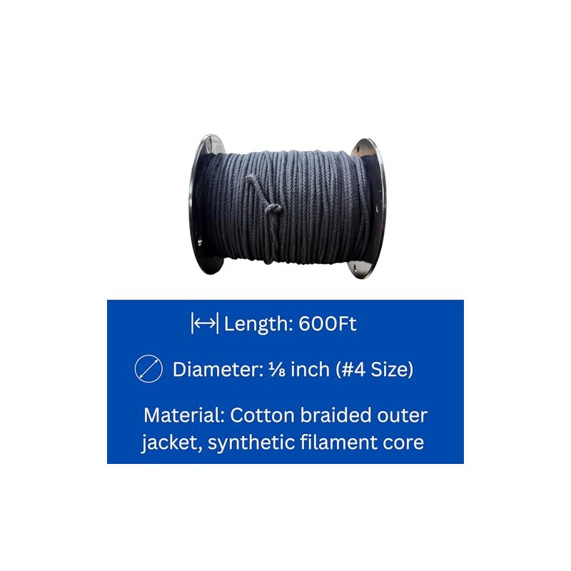 600 FT Black Trickline Rope #4 – Strong Cotton Braided
