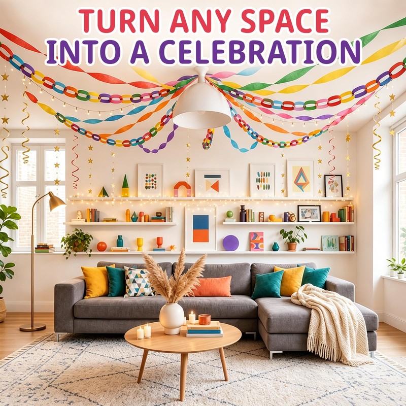 600 Sheet Paper Chain Strips Craft Kit with Star Garland