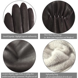 Harssidanzar Women's Leather Gloves, Genuine Lambskin Lined Cashmere Warm Driving Gloves for Women, Brown (100% cashmere lined, updated)