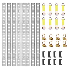 34PCS 5FT E-Tracks Set Tie-Down Rail Kit with 8 Steel Rails 2 Single Slot 8 O Rings and 8 Tie-Offs D-Rin Ratchet Tie DownsDefault: Default