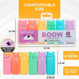 6Pcs Bear Mini Highlighters Assorted Colors - Multi Colored Highlighters 6 Pack of Cute Highlighters Markers Cute Stationary Multi Color Highlighter Set - Cute Bears Fun Highlighters Mini Markers Bulk