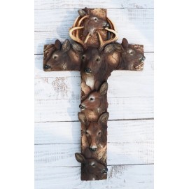 Rustic Western Wildlife Deer Stag with Antlers And Does Family Wall Cross Plaque