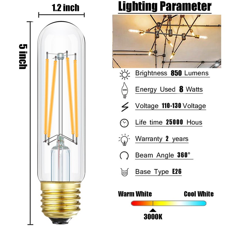 Leools Dimmable E26 Edison Bulb 8W Equal 60 watt Light