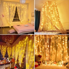 Hoteril LED USB Lichtervorhang 2.4mx1.8m, Lichterketten vorhang mit 8 Modi mit Fernbedienung Timer, IP65, verstellbare Helligkeit Lichterkettenvorhang fr Deko, Garten, Pavillon, Party, Schlafzimmer