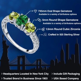 Gem Stone King 925 Sterling Silver 7X5MM Oval Green Simulated Emerald and 5MM Round Green Peridot Women Ring (1.72 Cttw, Gemstone Birthstone, Available In Size 5, 6, 7, 8, 9)
