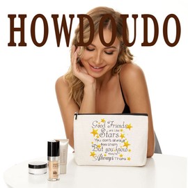 HOWDOUDO Good Bestie Makeup Bag for Women, Birthday Gifts for Friends Good Friends are Like Stars, You Don't Always See Them But You Know They're Always There Friendship Gifts for Women
