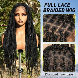 FAVE Braided Wig Box Braid Wig with Baby Hair Braided Wigs for Black Women Full Lace 30 IN Knotless Braided Wigs for Black Women (Box Braid Wig-1B)