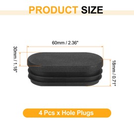 uxcell Plastic Hole Plugs, 4Pcs 60x30mm Oval Pipe Tubing End Cap, Pipe Tube Insert Cap, Table Chair Leg Hole Covers for Table Chair Legs, Metal Tubing, Fences, Black