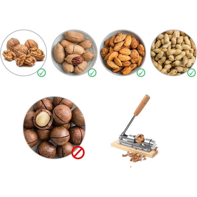 Nikou Mechanical Walnut Cracker Nut Opener, Nutcracker with Wood Base