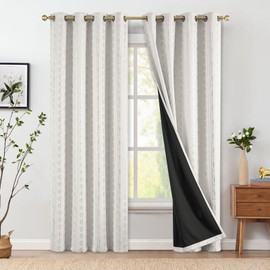 jinchan 100% Blackout Boho Curtains 84 Inches Long for Bedroom Living Room Silver Geometric Foil Printed Grommet Top Room Darkening Thermal Insulated Window Drapes Off White 52x84 2 Panels