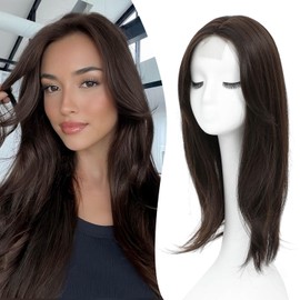 Peonymebeauty Hair Toppers, 6.5"X6.5" Big Base Topper for Hair Loss Long Layered 18 Inch Synthetic Fiber Wiglets Ladies Hairpieces for Women(Dark Brown)
