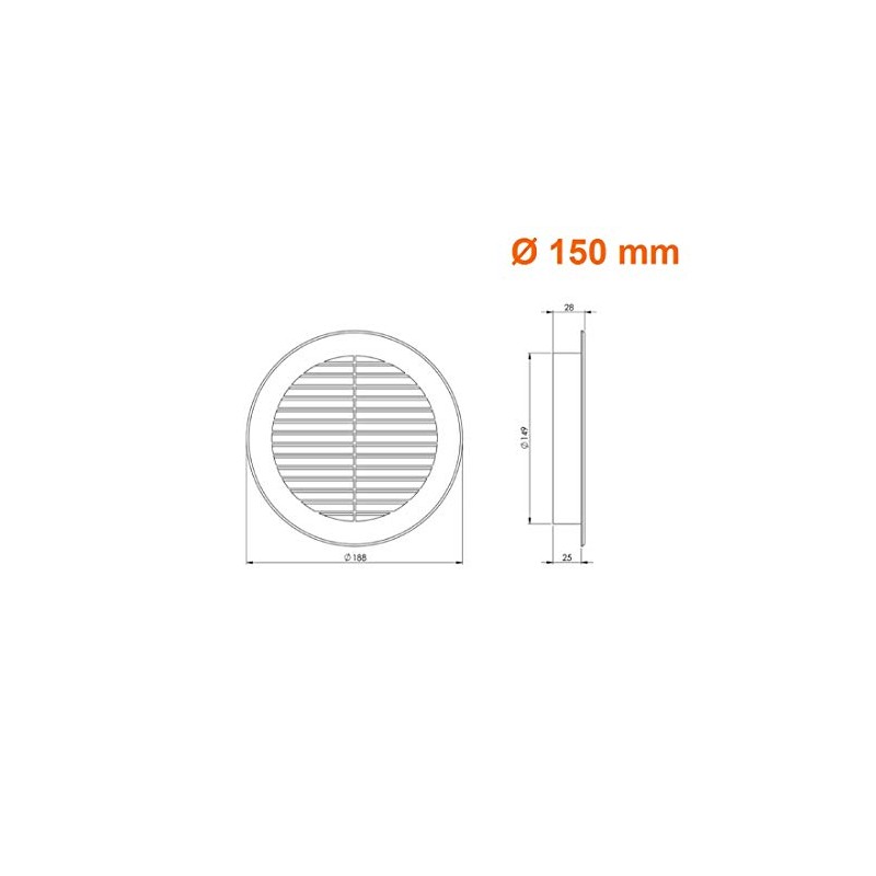 Air Ventilation Plastic Grill Cover Diameter 150 mm White
