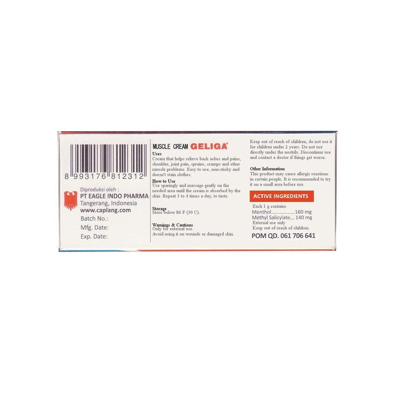 Cap Lang Geliga Muscular Cream, 30 Gram (Pack of 1)