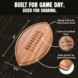 New – Football Shaped Cutting Board – Acacia Wood Charcuterie Tray – Wooden Football Serving Platter for Super Bowl Parties, Tailgate Hosting & American Football Gifts