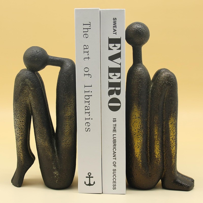 Lukitas Thinker Decorative Bookends, Non-Slip Book Holder, Book Ends for