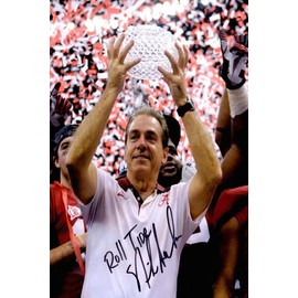 Nick Saban Autograph Promo Print - Alabama Football - Championship Trophy - 16" x 20" Poster Print