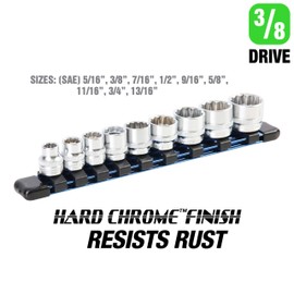 OEMTOOLS 22976 Stubby Socket Set 9-Pc, SAE 12 Point Socket Set, 3/8 Drive Sockets, Hard Chrome Finish to Resist Rust, Sizes 5/16"-13/16", Mechanic Tools