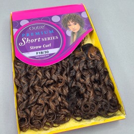 Outre 8” Premium Straw Curl 1B/30 Black & Honey 3 Pc 100% Human Hair Short Bundles