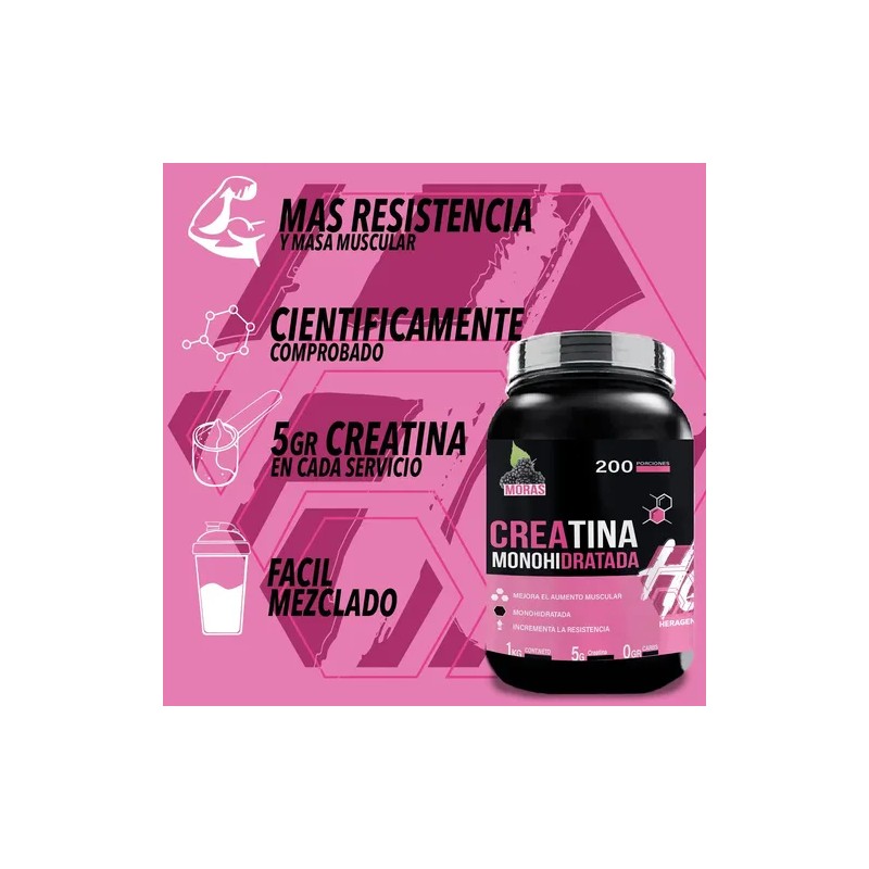 Creatina Suplemento Monohidratada Heragen 1kg 200 Servicios