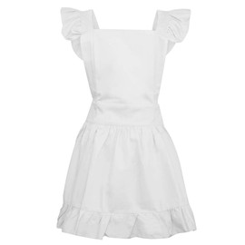 aspire White Apron with Ruffles Retro Serving Apron for Kitchen Restaurant