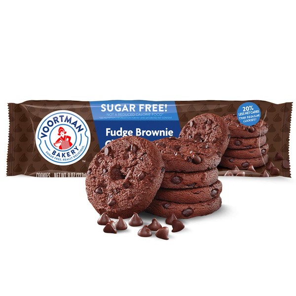Voortman Bakery Sugar Free Fudge Brownie Chocolate Chip Cookies, 12 Count
